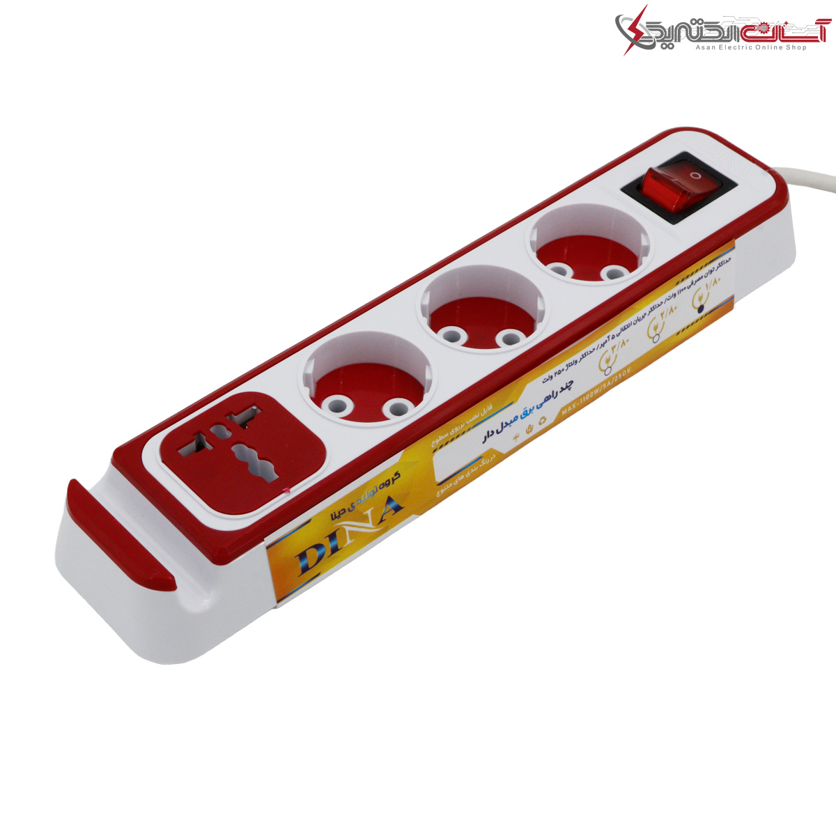 چهار خانه بدون ارت مبدل دار دینا با کابل 1.8 متری کد D4000