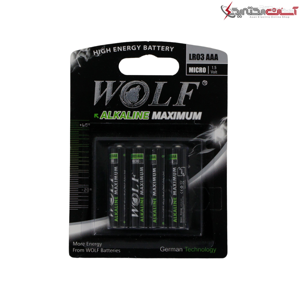 باتری نیم قلمی ولف مدل Alkaline Maximum کارتی بسته 4 عددی