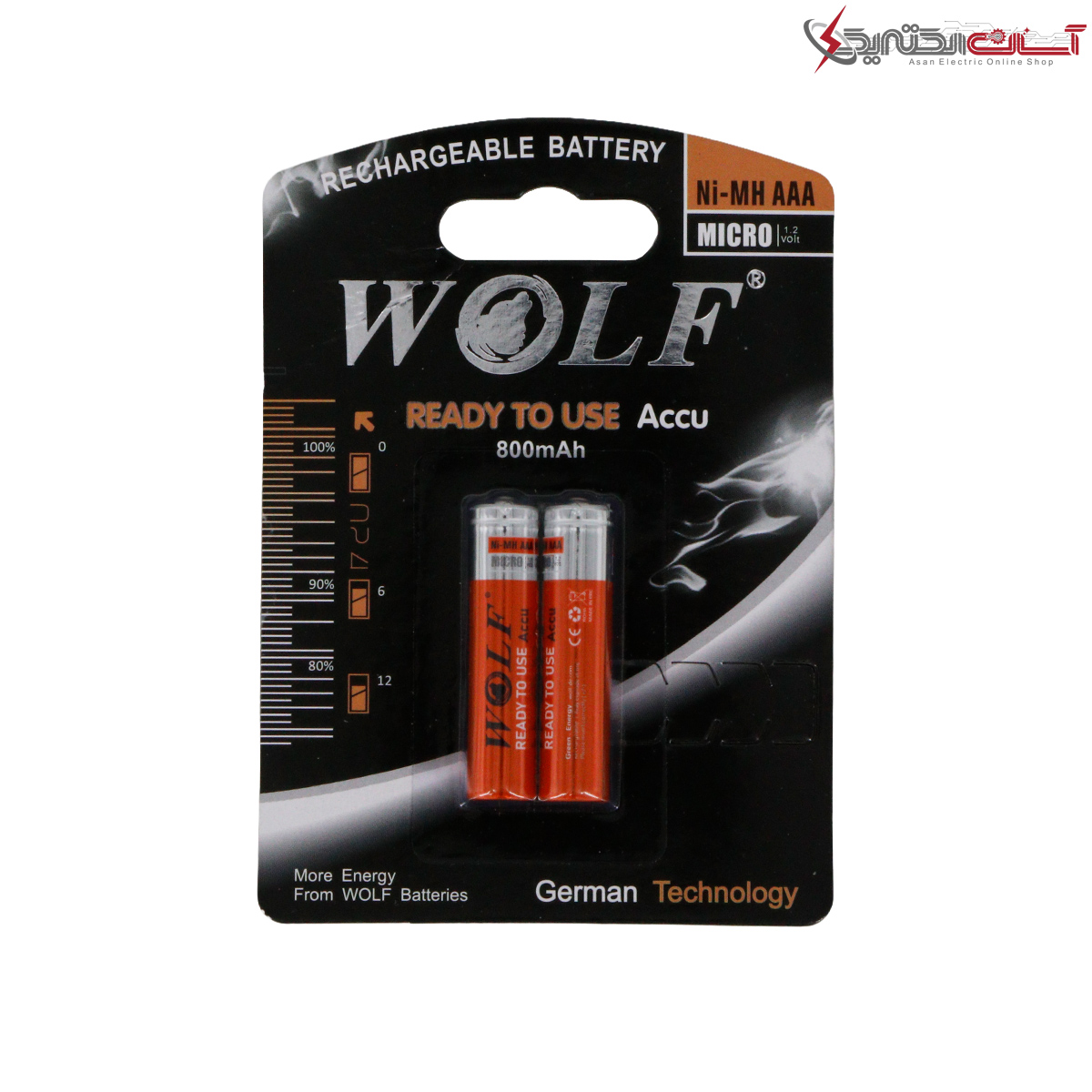 باتری نیم قلمی شارژی 800 میلی آمپر ولف مدل Ready To Use Accu