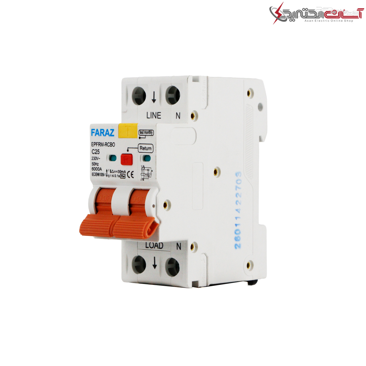 کلید محافظ جان تک فاز ترکیبی دو پل 25 آمپر فراز مدل EPFRM-RCBO