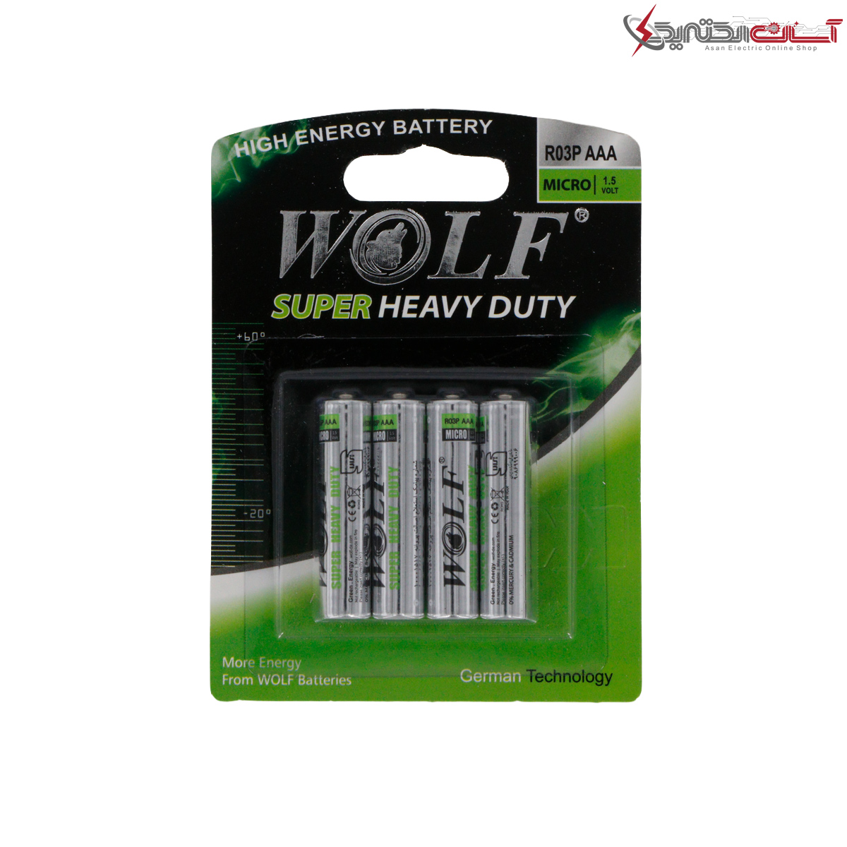 باتری نیم قلمی ولف مدل Super Heavy Duty کارتی بسته 4 عددی